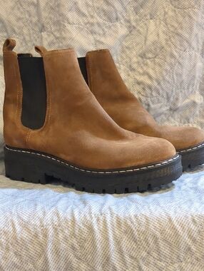 Marc Fisher Tan Suede Chelsea Lug Booties